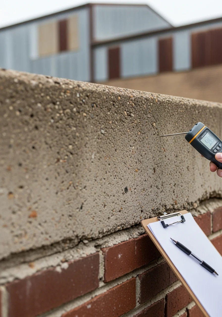 Close-up of foundation inspection work on a Granite City home, demonstrating hands-on service quality.